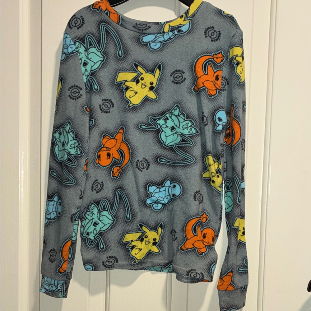 Pokemon Kids Pajama Top - Gray with Yellow, Orange, and Blue Characters